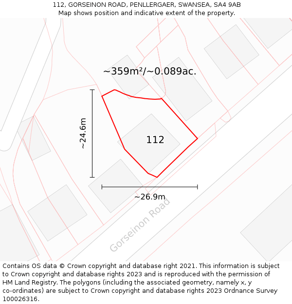 112, GORSEINON ROAD, PENLLERGAER, SWANSEA, SA4 9AB: Plot and title map