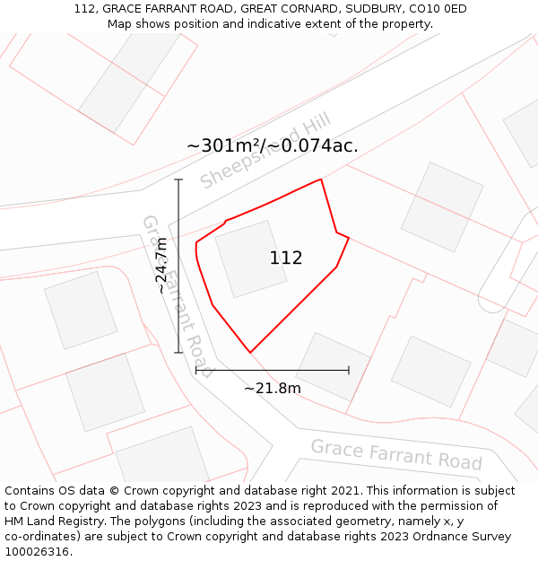 112, GRACE FARRANT ROAD, GREAT CORNARD, SUDBURY, CO10 0ED: Plot and title map