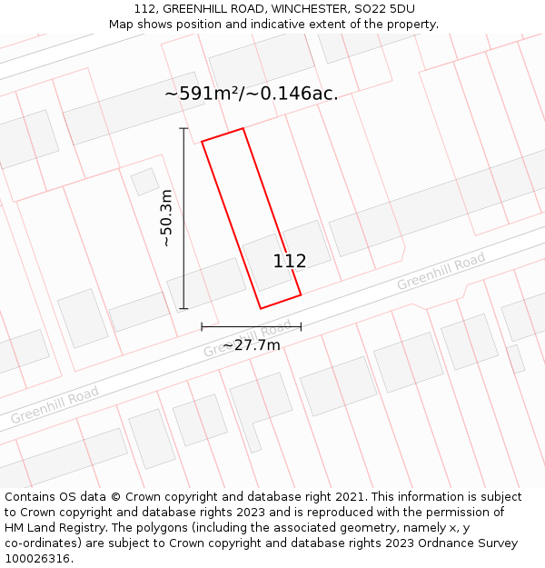 112, GREENHILL ROAD, WINCHESTER, SO22 5DU: Plot and title map