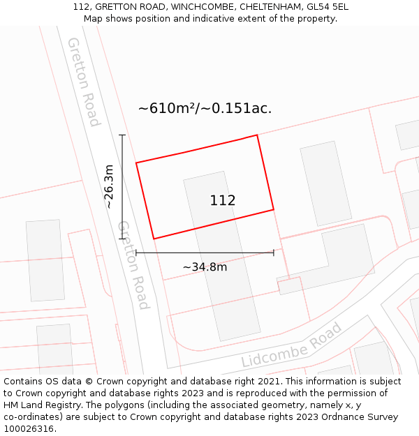 112, GRETTON ROAD, WINCHCOMBE, CHELTENHAM, GL54 5EL: Plot and title map