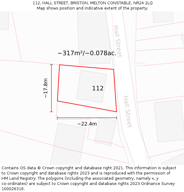 112, HALL STREET, BRISTON, MELTON CONSTABLE, NR24 2LQ: Plot and title map