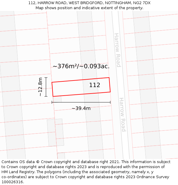 112, HARROW ROAD, WEST BRIDGFORD, NOTTINGHAM, NG2 7DX: Plot and title map