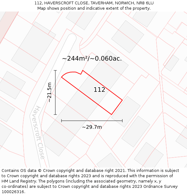 112, HAVERSCROFT CLOSE, TAVERHAM, NORWICH, NR8 6LU: Plot and title map