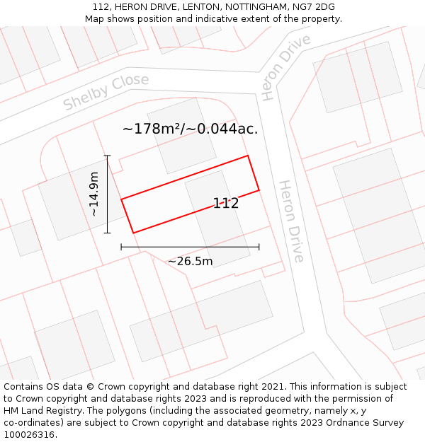 112, HERON DRIVE, LENTON, NOTTINGHAM, NG7 2DG: Plot and title map