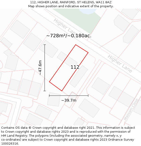 112, HIGHER LANE, RAINFORD, ST HELENS, WA11 8AZ: Plot and title map