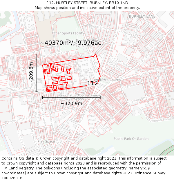 112, HURTLEY STREET, BURNLEY, BB10 1ND: Plot and title map