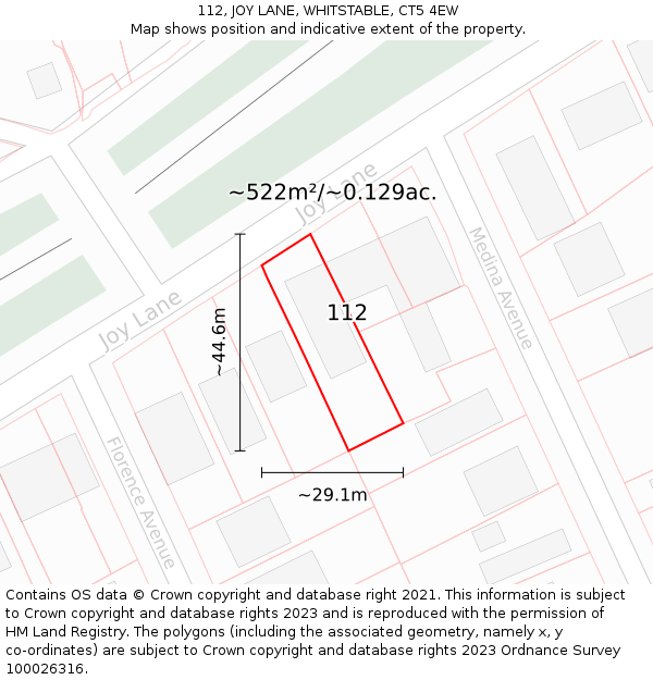 112, JOY LANE, WHITSTABLE, CT5 4EW: Plot and title map