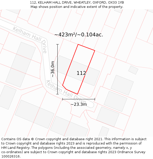 112, KELHAM HALL DRIVE, WHEATLEY, OXFORD, OX33 1YB: Plot and title map