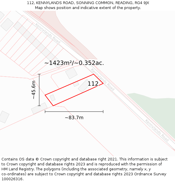 112, KENNYLANDS ROAD, SONNING COMMON, READING, RG4 9JX: Plot and title map