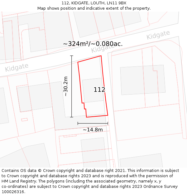 112, KIDGATE, LOUTH, LN11 9BX: Plot and title map