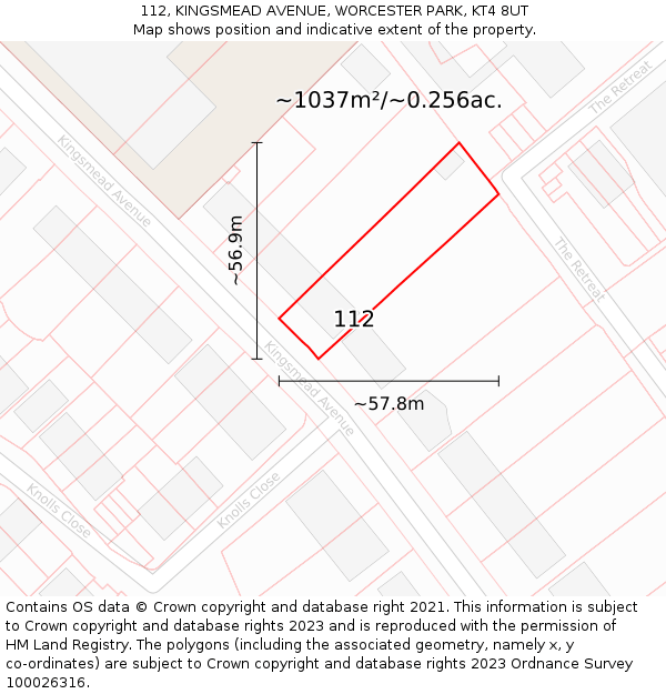 112, KINGSMEAD AVENUE, WORCESTER PARK, KT4 8UT: Plot and title map