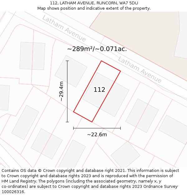 112, LATHAM AVENUE, RUNCORN, WA7 5DU: Plot and title map