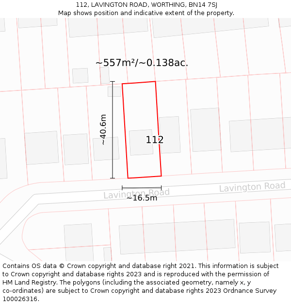 112, LAVINGTON ROAD, WORTHING, BN14 7SJ: Plot and title map