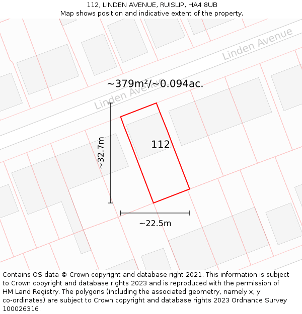 112, LINDEN AVENUE, RUISLIP, HA4 8UB: Plot and title map