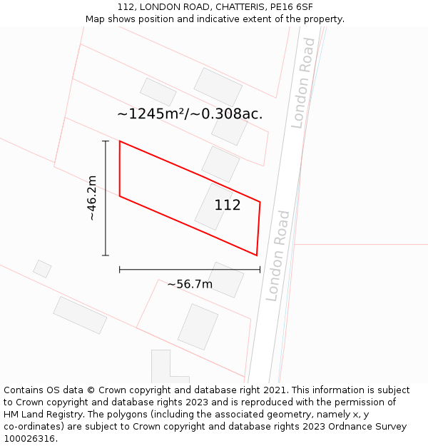 112, LONDON ROAD, CHATTERIS, PE16 6SF: Plot and title map