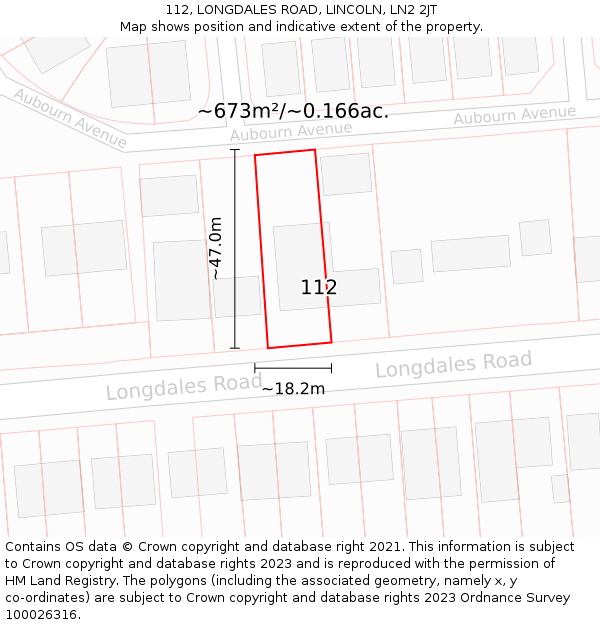 112, LONGDALES ROAD, LINCOLN, LN2 2JT: Plot and title map