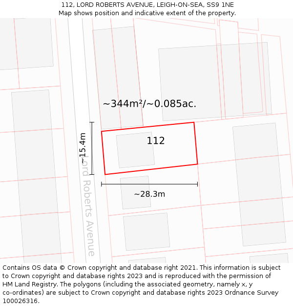 112, LORD ROBERTS AVENUE, LEIGH-ON-SEA, SS9 1NE: Plot and title map