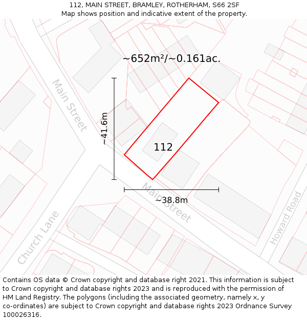 112, MAIN STREET, BRAMLEY, ROTHERHAM, S66 2SF: Plot and title map