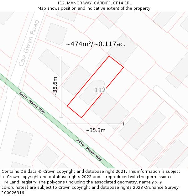 112, MANOR WAY, CARDIFF, CF14 1RL: Plot and title map