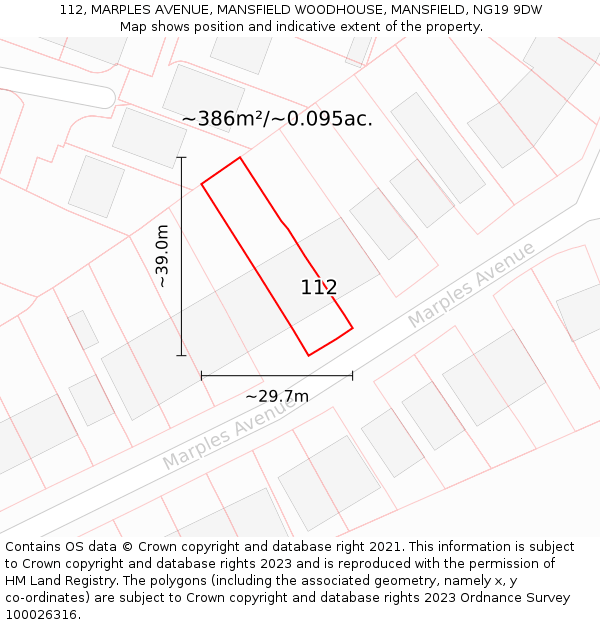 112, MARPLES AVENUE, MANSFIELD WOODHOUSE, MANSFIELD, NG19 9DW: Plot and title map