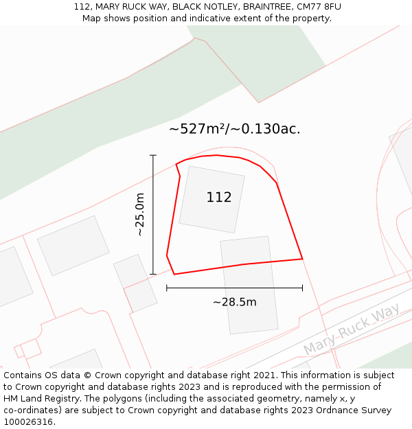 112, MARY RUCK WAY, BLACK NOTLEY, BRAINTREE, CM77 8FU: Plot and title map