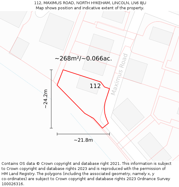 112, MAXIMUS ROAD, NORTH HYKEHAM, LINCOLN, LN6 8JU: Plot and title map