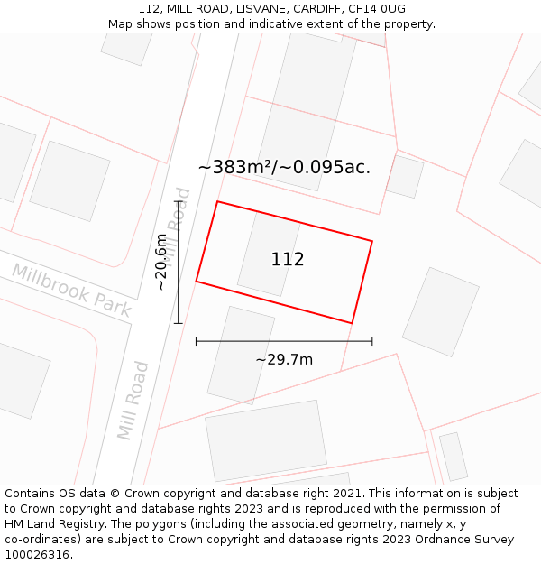 112, MILL ROAD, LISVANE, CARDIFF, CF14 0UG: Plot and title map