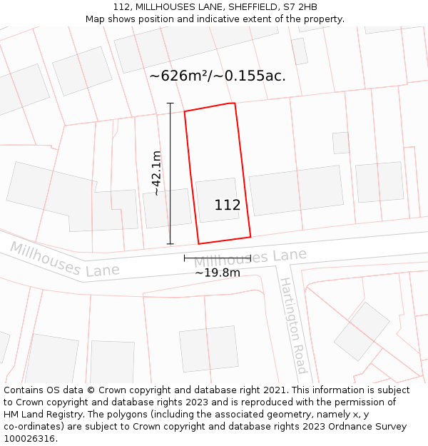 112, MILLHOUSES LANE, SHEFFIELD, S7 2HB: Plot and title map