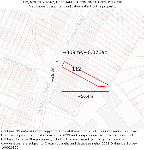 112, MOLESEY ROAD, HERSHAM, WALTON-ON-THAMES, KT12 4RD: Plot and title map