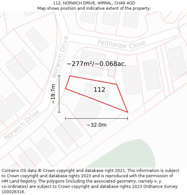 112, NORWICH DRIVE, WIRRAL, CH49 4GD: Plot and title map