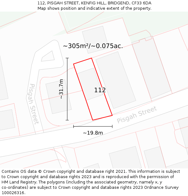 112, PISGAH STREET, KENFIG HILL, BRIDGEND, CF33 6DA: Plot and title map