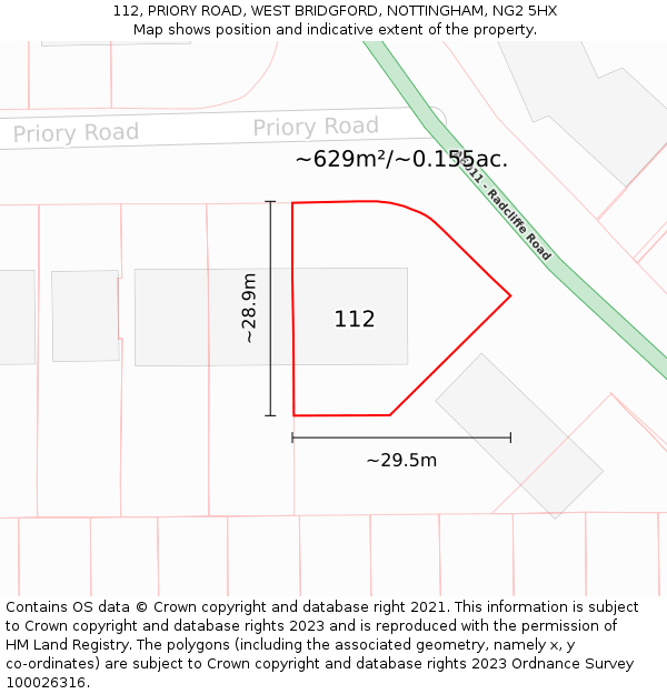 112, PRIORY ROAD, WEST BRIDGFORD, NOTTINGHAM, NG2 5HX: Plot and title map