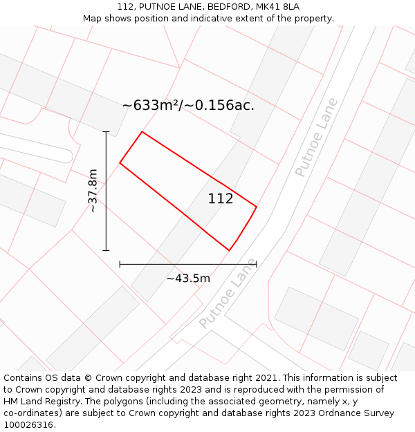 112, PUTNOE LANE, BEDFORD, MK41 8LA: Plot and title map