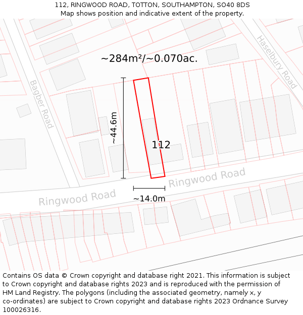 112, RINGWOOD ROAD, TOTTON, SOUTHAMPTON, SO40 8DS: Plot and title map