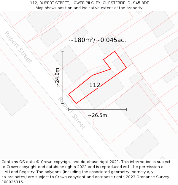 112, RUPERT STREET, LOWER PILSLEY, CHESTERFIELD, S45 8DE: Plot and title map