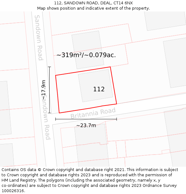 112, SANDOWN ROAD, DEAL, CT14 6NX: Plot and title map