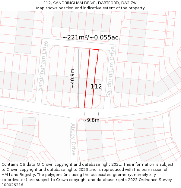 112, SANDRINGHAM DRIVE, DARTFORD, DA2 7WL: Plot and title map