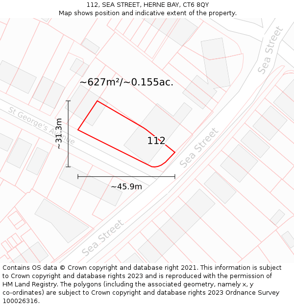 112, SEA STREET, HERNE BAY, CT6 8QY: Plot and title map