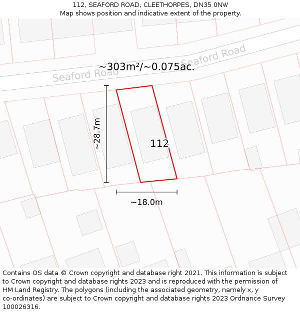 112, SEAFORD ROAD, CLEETHORPES, DN35 0NW: Plot and title map