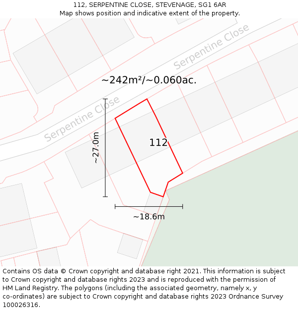 112, SERPENTINE CLOSE, STEVENAGE, SG1 6AR: Plot and title map