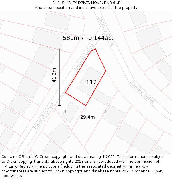 112, SHIRLEY DRIVE, HOVE, BN3 6UP: Plot and title map