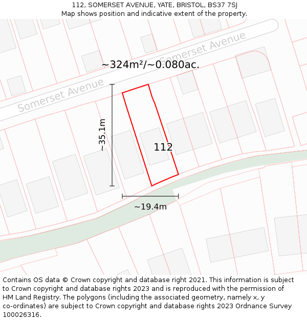 112, SOMERSET AVENUE, YATE, BRISTOL, BS37 7SJ: Plot and title map