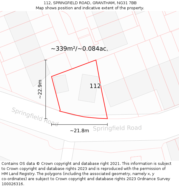 112, SPRINGFIELD ROAD, GRANTHAM, NG31 7BB: Plot and title map