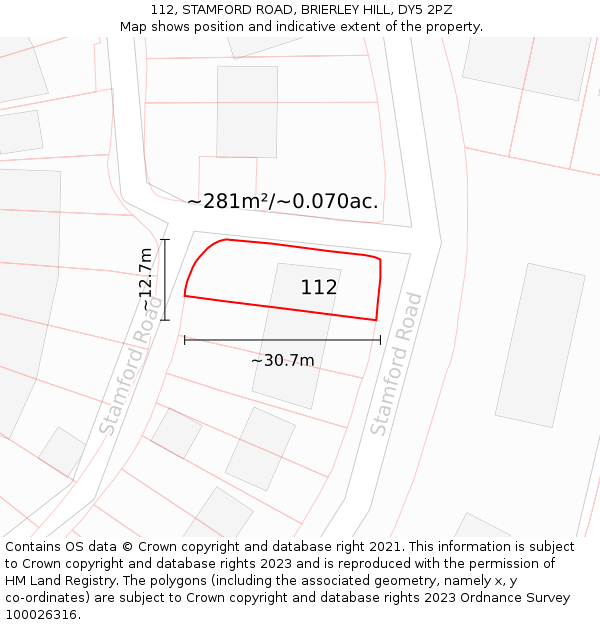 112, STAMFORD ROAD, BRIERLEY HILL, DY5 2PZ: Plot and title map