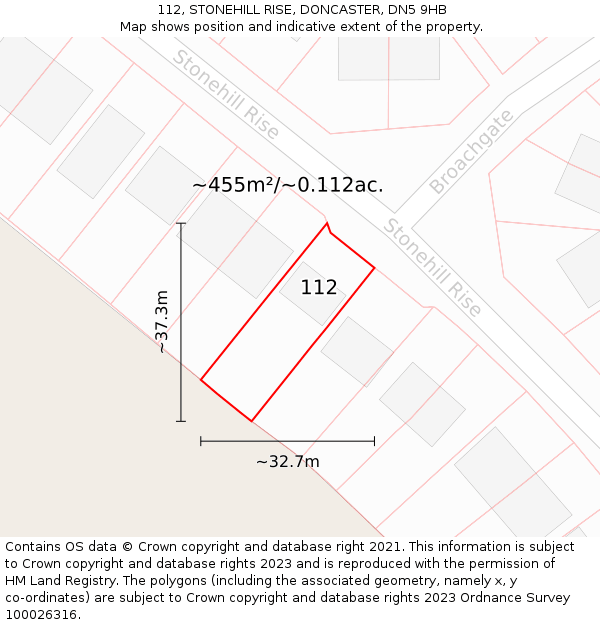 112, STONEHILL RISE, DONCASTER, DN5 9HB: Plot and title map