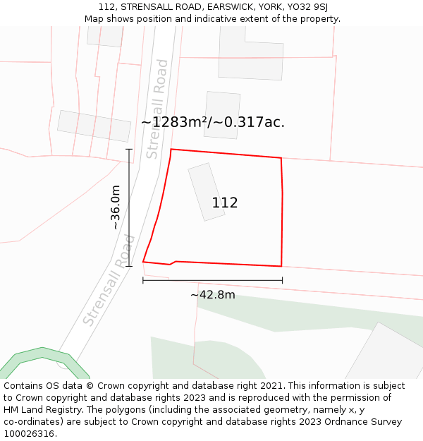 112, STRENSALL ROAD, EARSWICK, YORK, YO32 9SJ: Plot and title map