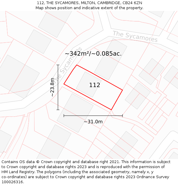 112, THE SYCAMORES, MILTON, CAMBRIDGE, CB24 6ZN: Plot and title map