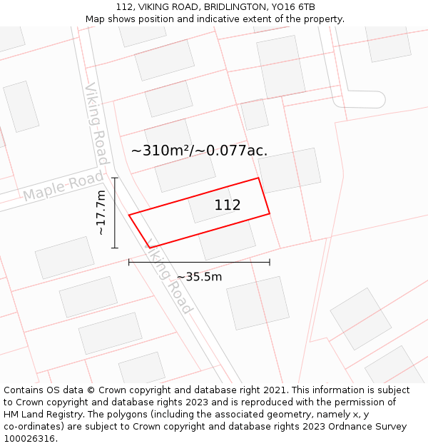 112, VIKING ROAD, BRIDLINGTON, YO16 6TB: Plot and title map