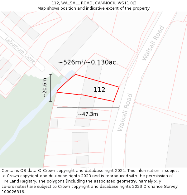 112, WALSALL ROAD, CANNOCK, WS11 0JB: Plot and title map