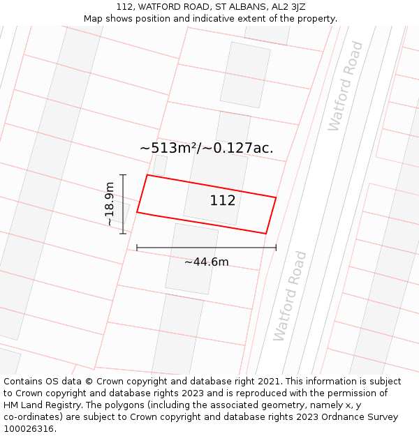 112, WATFORD ROAD, ST ALBANS, AL2 3JZ: Plot and title map